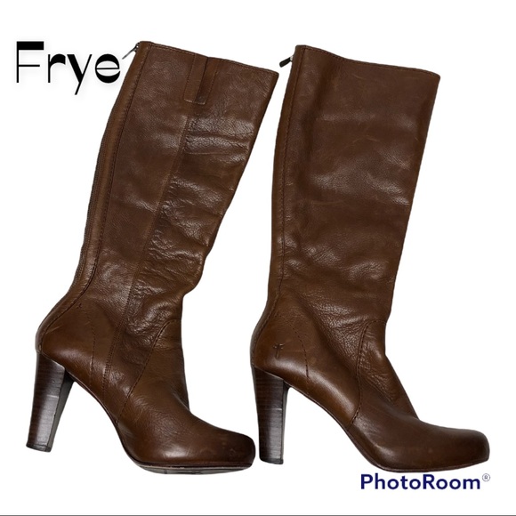 Frye Shoes - FRYE KNEE HIGH LEATHER HEELED BOOTS